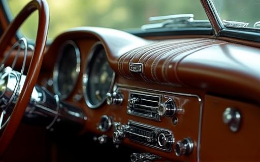 Dettaglio del cruscotto restaurato di un'auto d'epoca