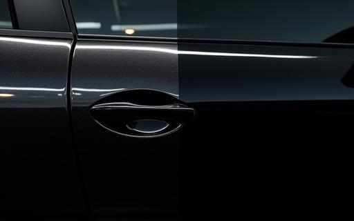 Dettaglio a metà di una portiera con e senza graffi